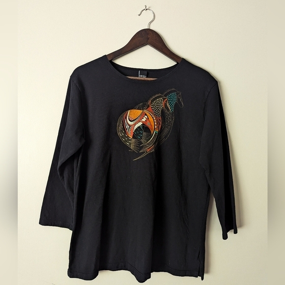 Sabaku Tops - Sabaku Artwear Southwest Black Horse Shirt
